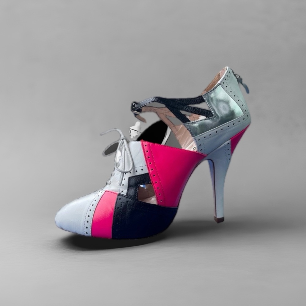 Miu Miu Heeled Booties Black, White, and Fuchsia 🖤